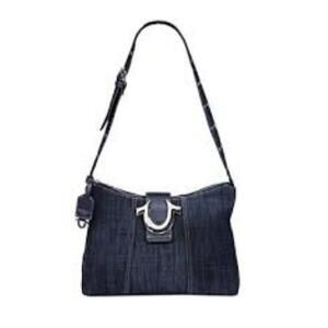 True Religion Blue Denim Signature Horseshoe Logo Tote Shoulder Bag